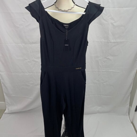 BEBE BLACK JUMPSUIT WITH SIDE ZIPPER AND POCKETS - Picture 3 of 8